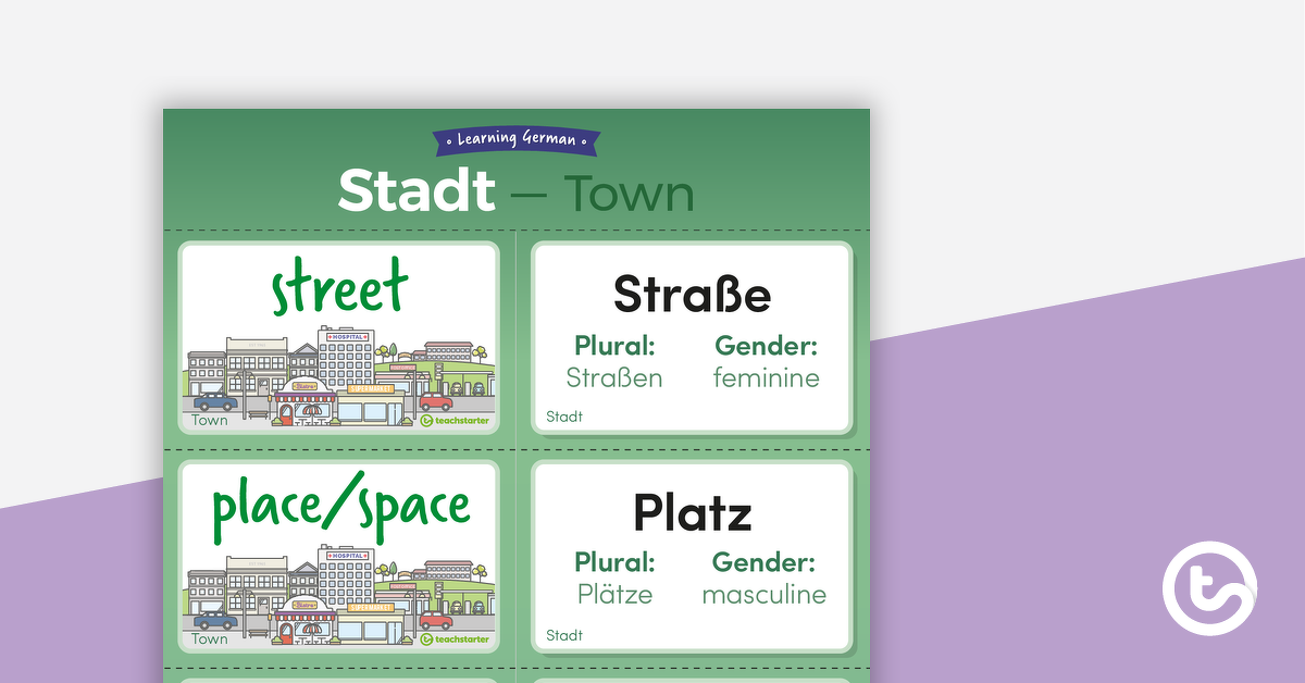 城镇的预览图像 - 德语Flaschcard-教学资源