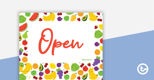 预览图像水果和蔬菜店角色扮演-开放和封闭的标志-教学资源