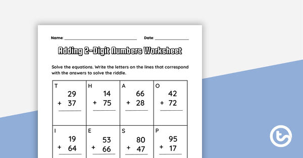 Thumbnail of Adding 2-Digit Numbers Worksheet - teaching resource