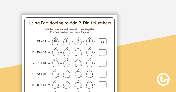 using partitioning to add two digit numbers poster and worksheet teach starter