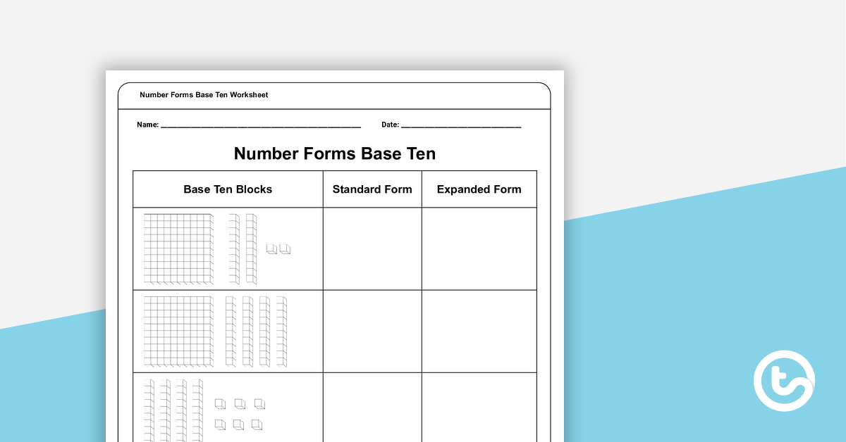 number forms base ten worksheet teach starter
