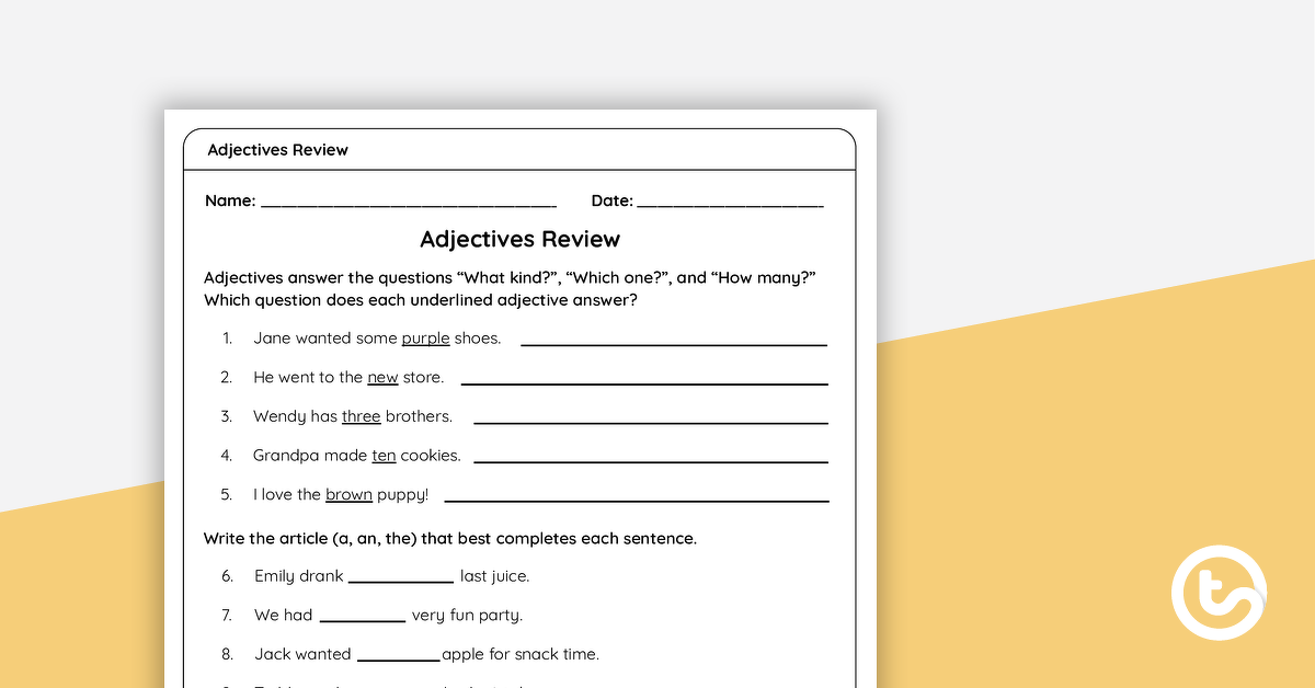 adjectives review worksheet teach starter