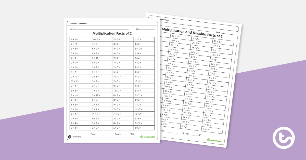 Preview image for Multiplication and Division Worksheets – Facts of 2 - teaching resource