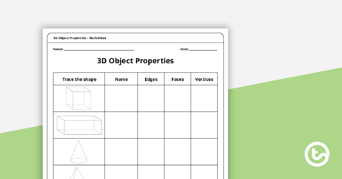 Preview image for 3D Objects Worksheet - teaching resource
