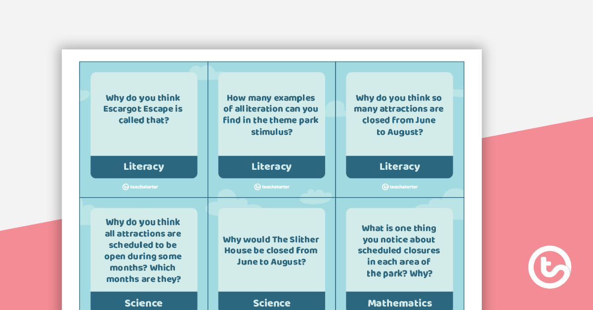 Preview image for Five Wonders Theme Park Stimulus – Task Cards - teaching resource