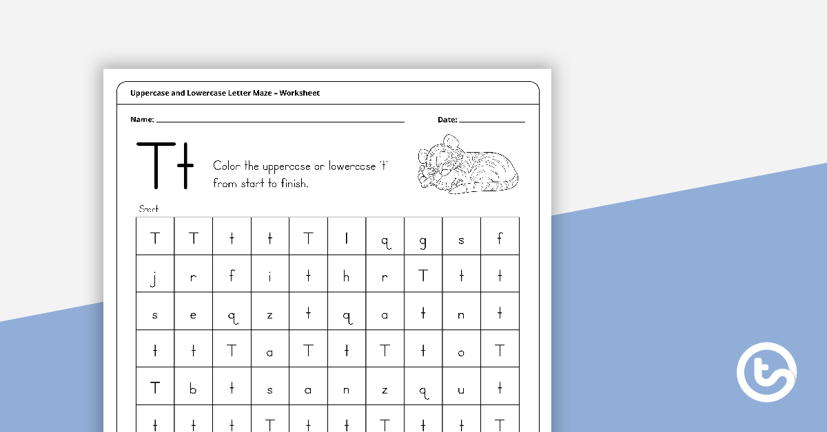 uppercase and lowercase letter maze tt teach starter