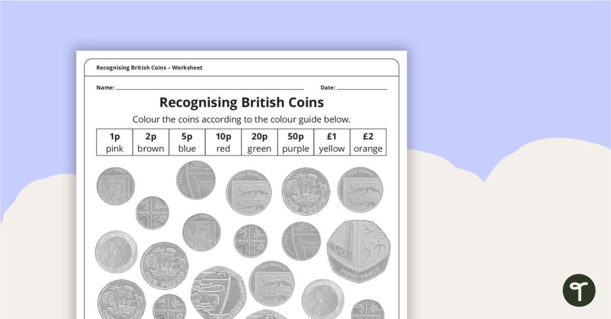recognising british coins worksheet teach starter