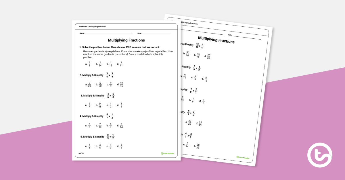 Preview image for Multiplying Fractions Worksheet - teaching resource