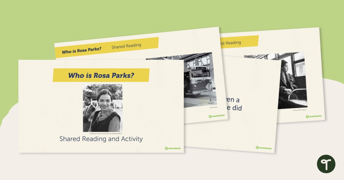 罗莎·帕克斯（Rosa Parks）是谁的预览图片？- 共享阅读和活动 - 教学资源