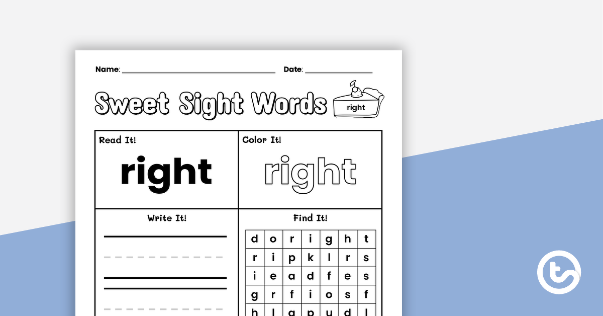 Preview image for Sweet Sight Words Worksheet - RIGHT - teaching resource