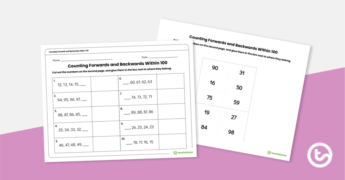 Preview image for Counting Forwards and Backwards Within 100 - Cut and Paste Worksheet - teaching resource