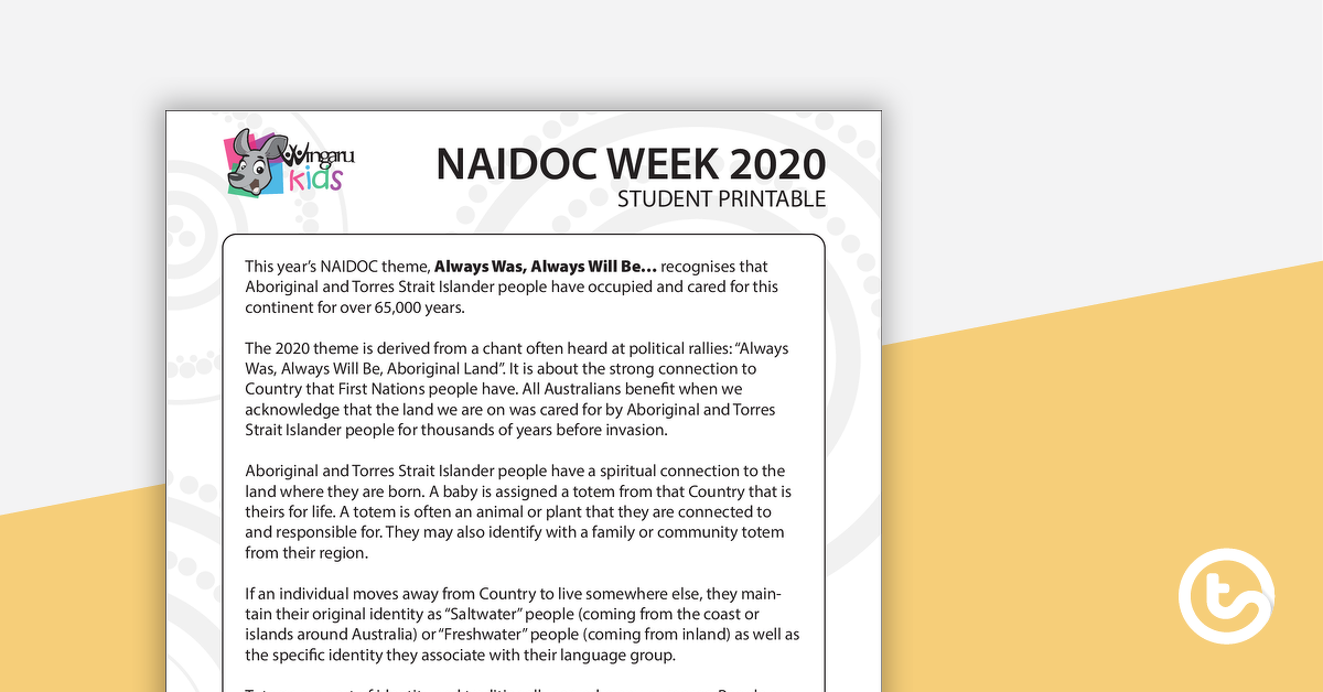 NAIDOC周的预览图像2020学生可打印 - 教学资源