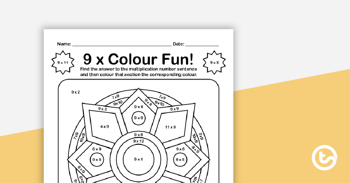 Preview image for Colour by Number - 9 x Multiplication Facts - teaching resource