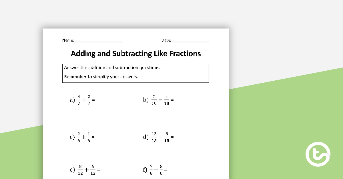adding and subtracting fractions worksheets teach starter