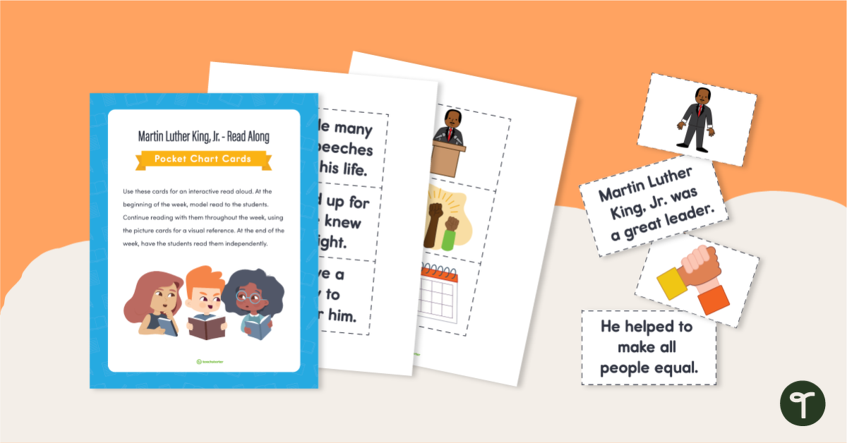 Read Along Pocket Chart Cards Martin Luther King Jr Teach Starter