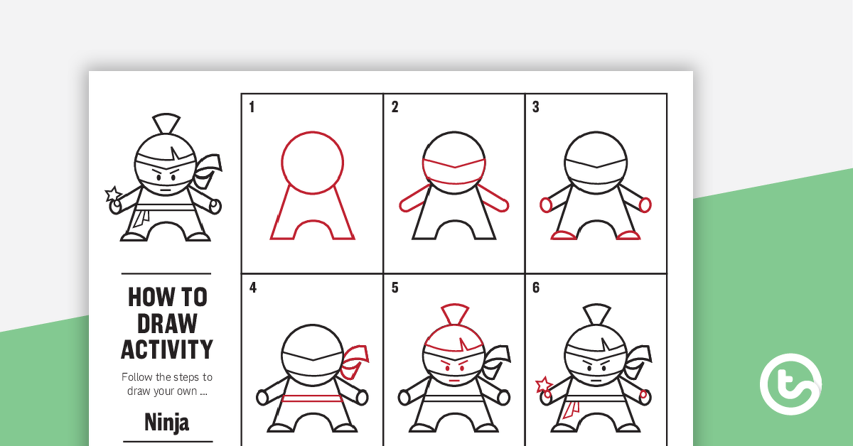 预览图像如何为孩子绘制一个忍者女孩 - 任务卡 - 教学资源