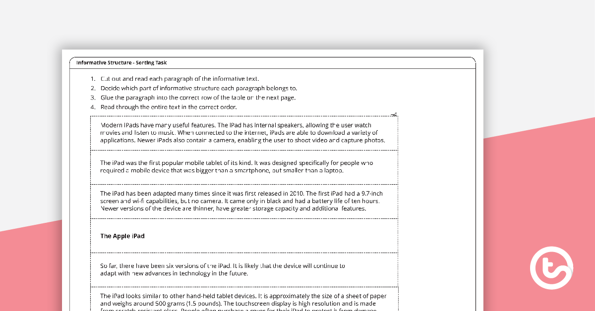 预览图像for Informative Text Structure Sorting Task - The Apple iPad - teaching resource