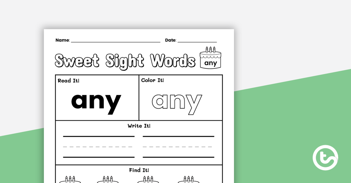 Preview image for Sweet Sight Words Worksheet - ANY - teaching resource
