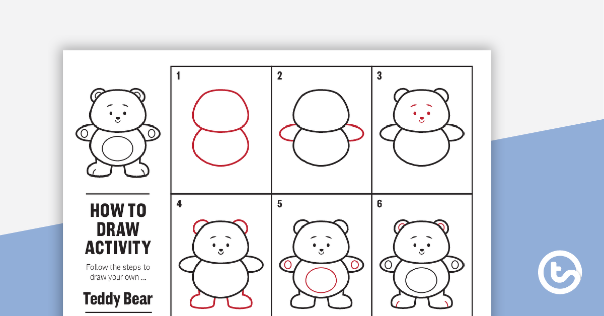 如何为孩子们画泰迪熊的预览图像 - 任务卡 - 教学资源