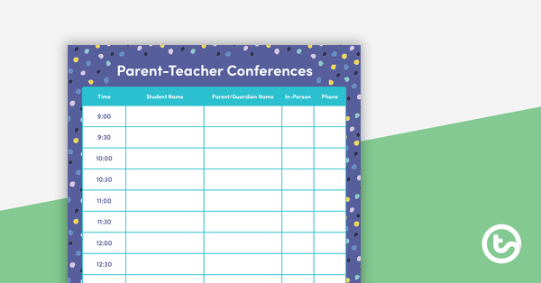 父母/教师会议的预览图像 - 计划者页面 - 蓝色 - 教学资源
