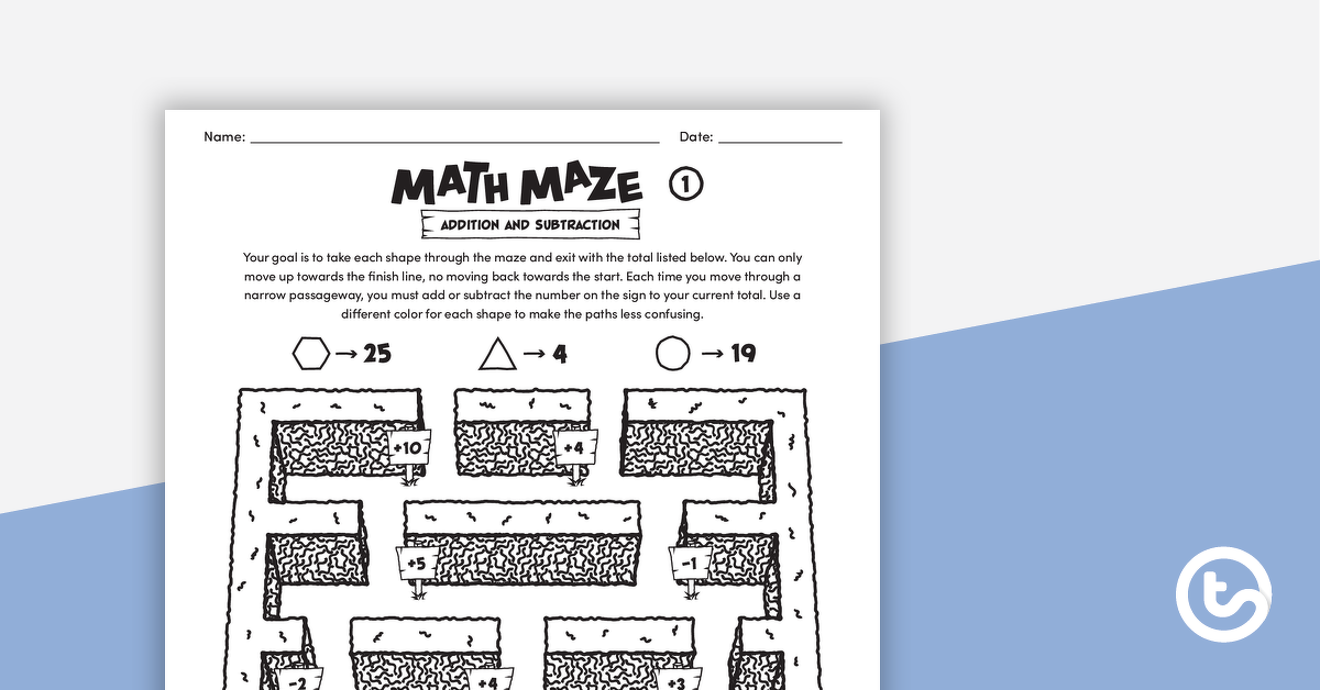 数学迷宫的预览图像-加法和减法-教学资源