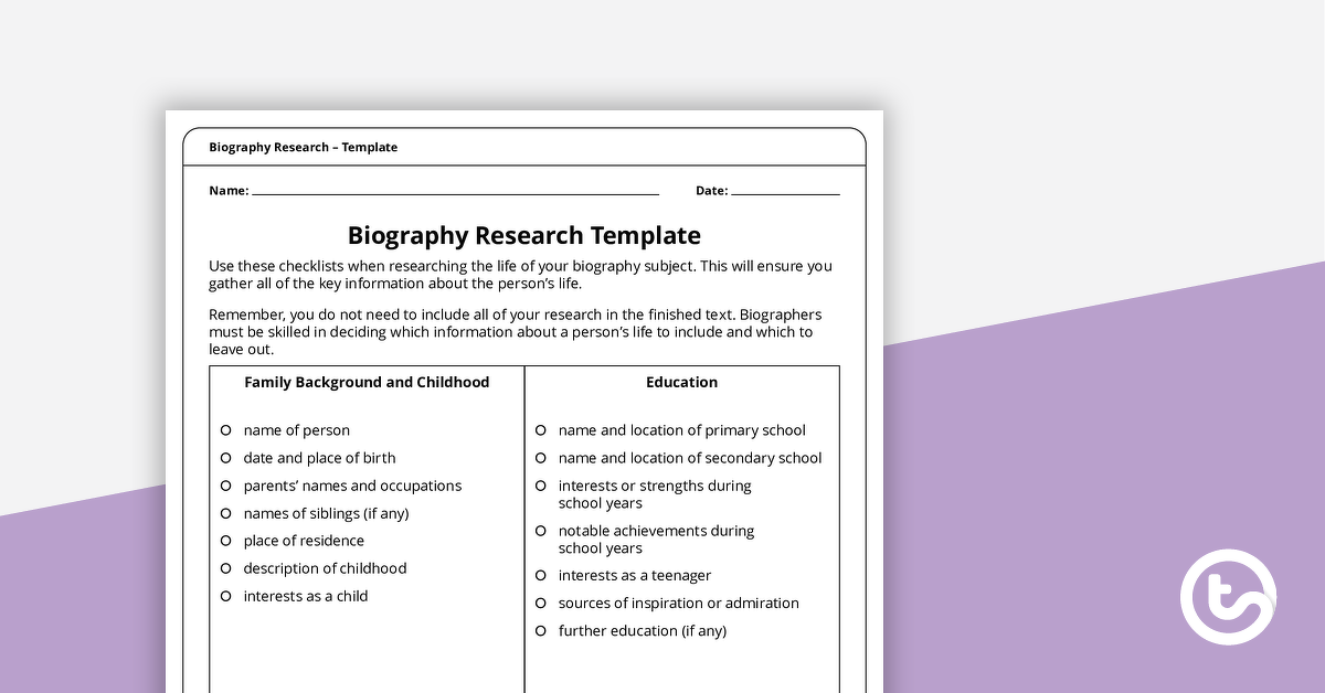 Preview image for Biography Research Template - teaching resource