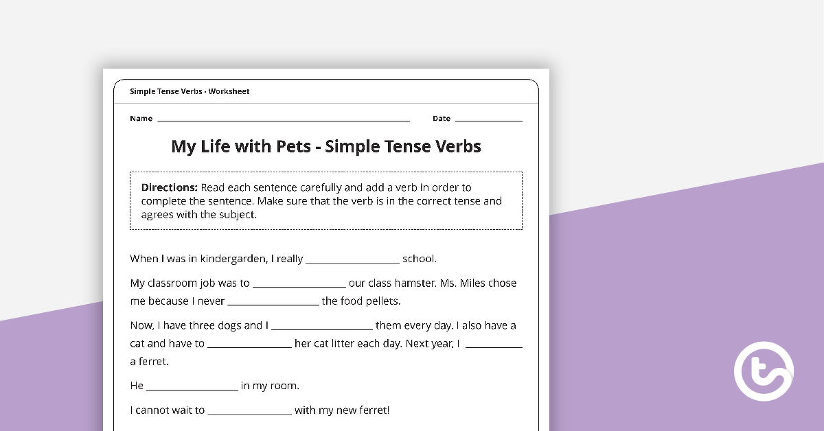 Preview image for Past, Present and Future Simple Tense Verbs Worksheet - teaching resource