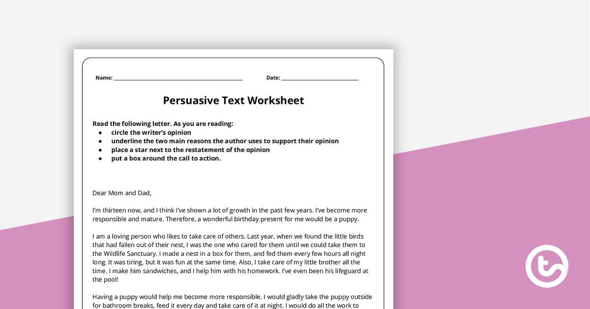 Preview image for Persuasive Text Worksheet - teaching resource