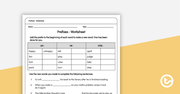 预览image for Prefixes - Worksheet - teaching resource