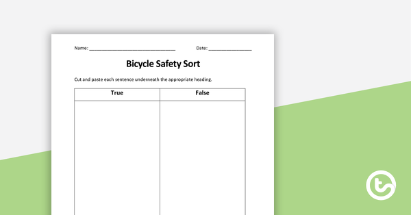 自行车安全排序的缩略图-剪切和粘贴工作表-教学资源