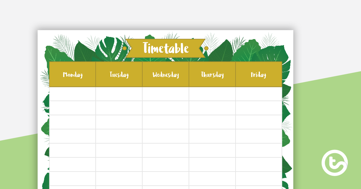 Preview image for Lush Leaves White - Weekly Timetable - teaching resource