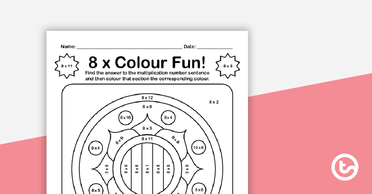 Preview image for Colour by Number - 8 x Multiplication Facts - teaching resource