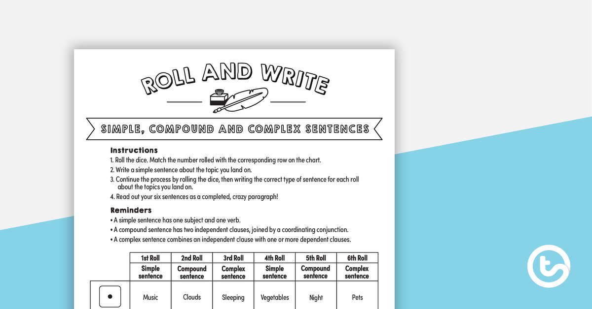 Preview image for Roll and Write – Simple, Compound and Complex Sentences - teaching resource