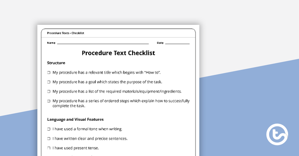 Preview image for Procedure Text Checklist - Structure, Language and Features - teaching resource