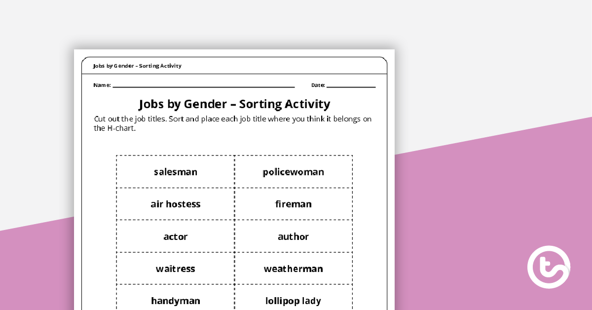 Preview image for Jobs by Gender Sorting Activity - teaching resource