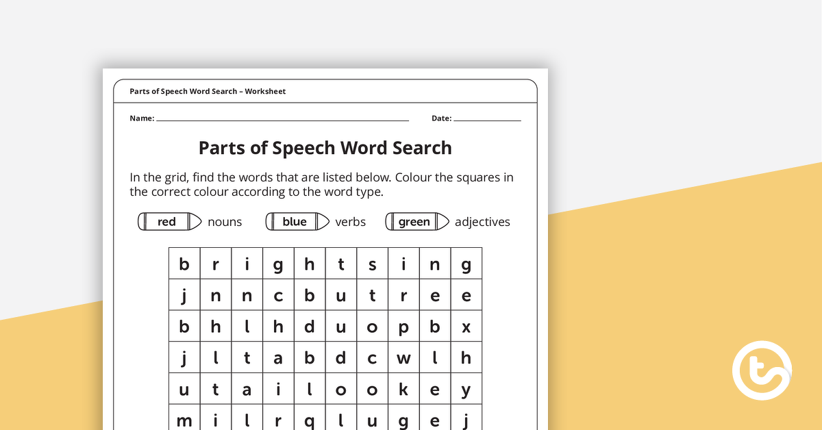 Preview image for Parts of Speech Word Search (Nouns, Adjectives and Verbs) – Worksheet - teaching resource