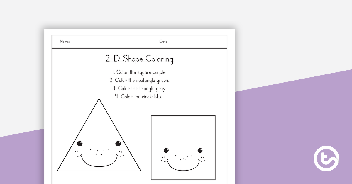 Preview image for 2-D Shapes Coloring Worksheet – 4 Shapes - teaching resource