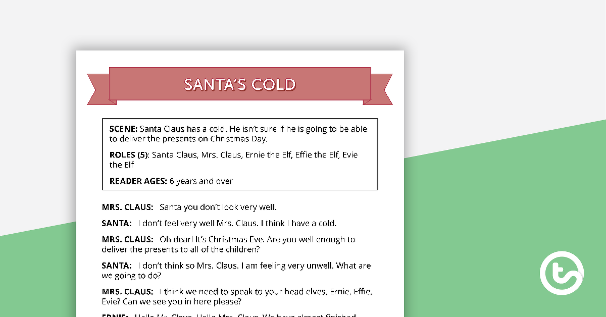 读者剧场年代预览图像cript - Santa's Cold - teaching resource