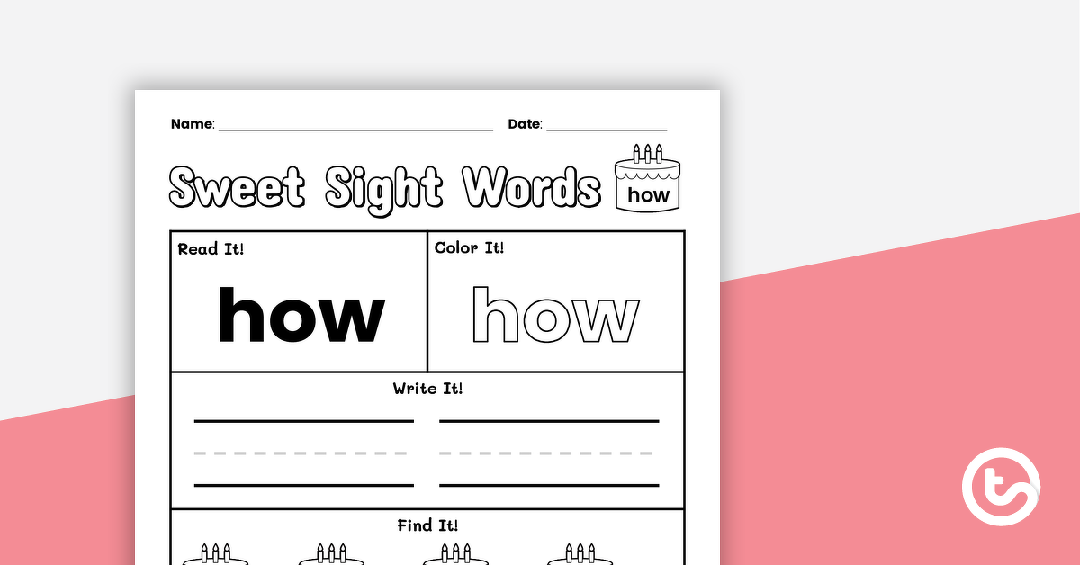 Preview image for Sweet Sight Words Worksheet - HOW - teaching resource