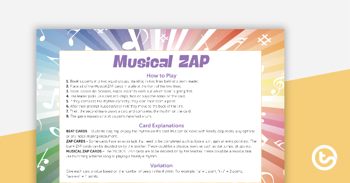 音乐ZAP游戏预览图像 - 带有节奏音节的注释 - 教学资源