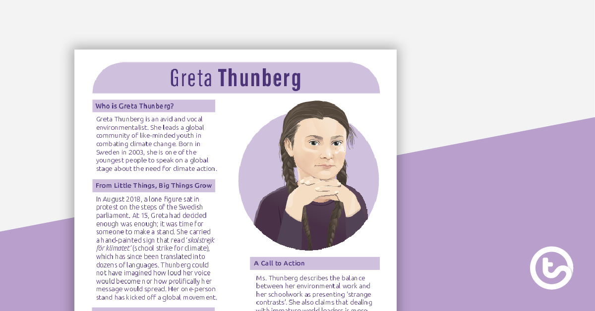Preview image for Inspirational Woman Profile: Greta Thunberg – Comprehension Worksheet - teaching resource