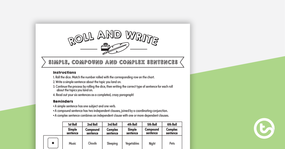 预览图像辊和编写,简单,Compound and Complex Sentences - teaching resource