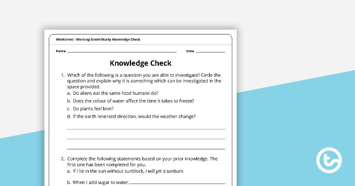 Preview image for Working Scientifically Knowledge Check Worksheet - teaching resource