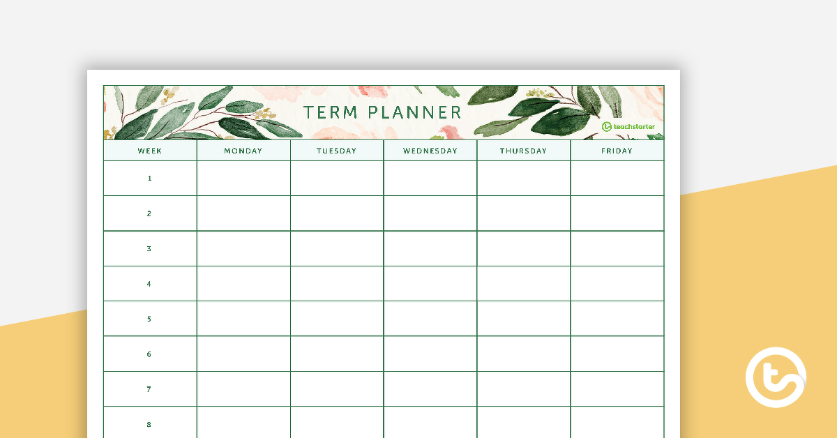 预览图像脸红花朵Printable Teacher Planner - 5, 6, 9, 10, and 11 Week Term Planners - teaching resource
