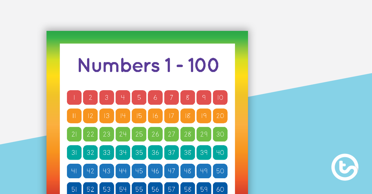 彩虹预览图像 - 数字1到100图表 - 教学资源