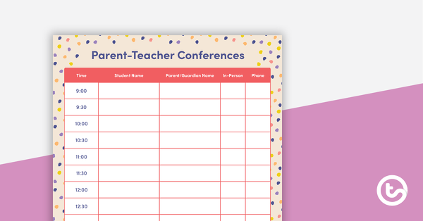 父母/教师会议的预览图像 - 计划者页面 - 奶油 - 教学资源