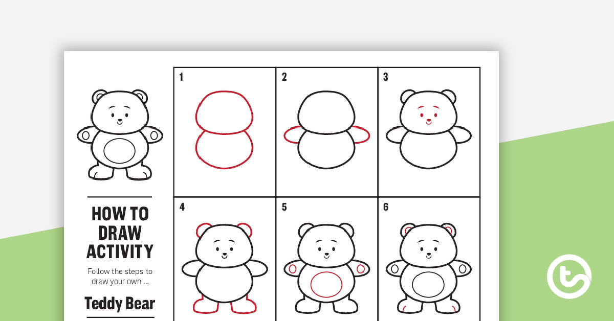 预览图像如何为儿童绘制泰迪熊 - 工作卡 - 教学资源