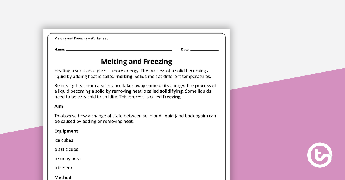 Preview image for Melting and Freezing - Worksheet - teaching resource
