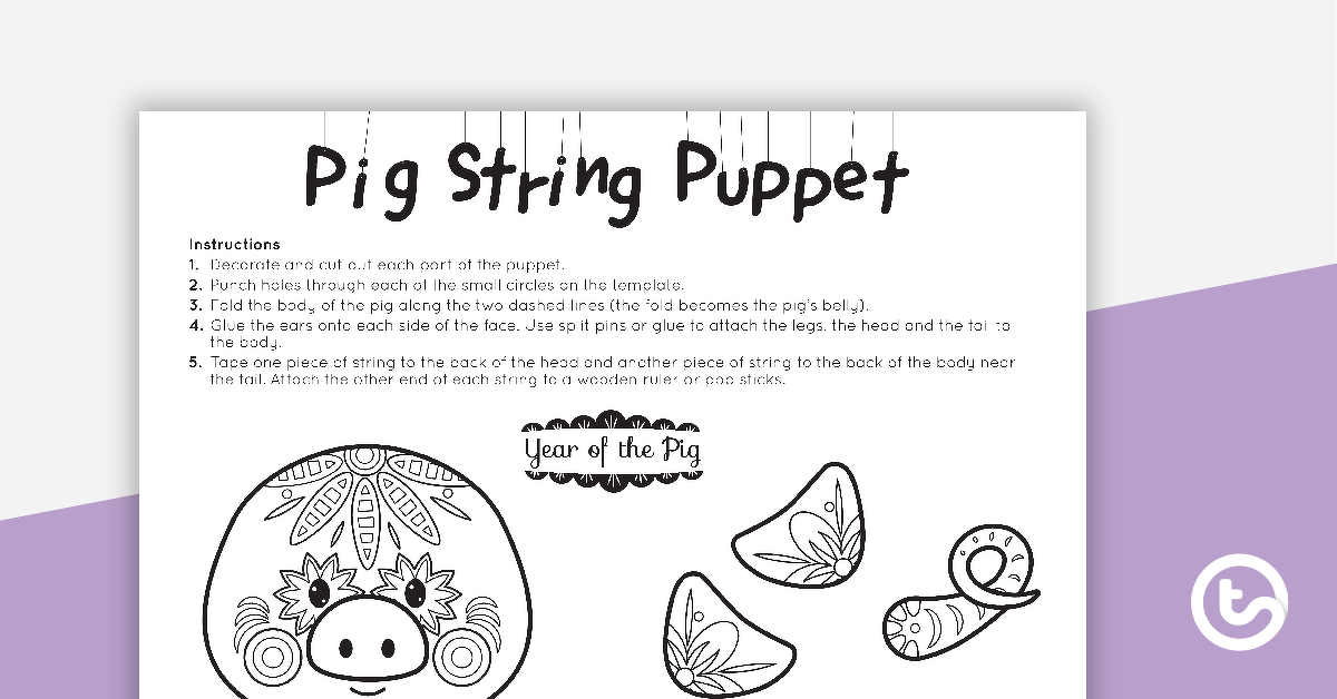 Preview image for Year of the Pig String Puppet Craft Template - teaching resource