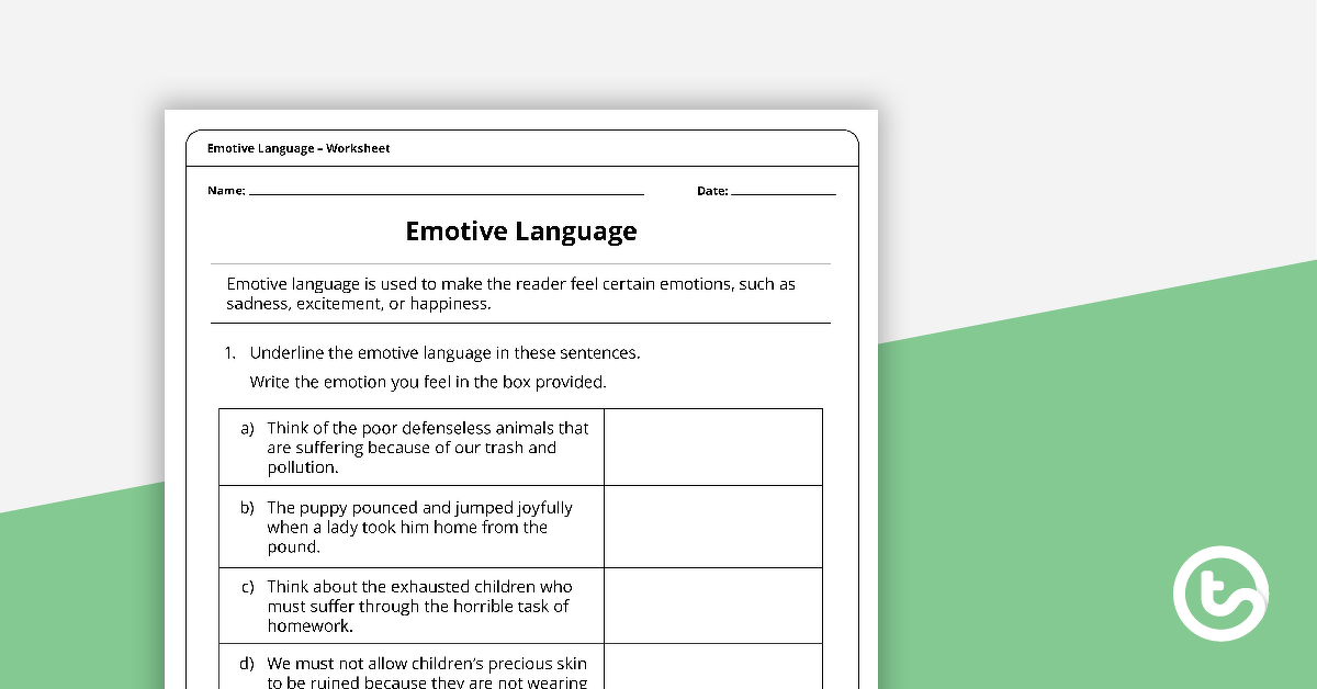 Preview image for Emotive Language Worksheet - teaching resource